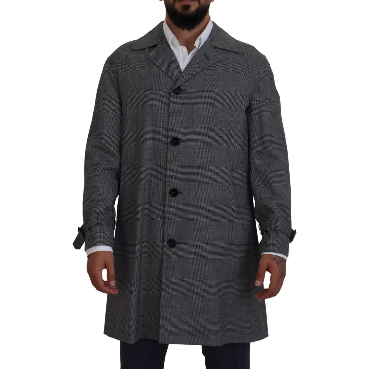 Dolce & Gabbana Elegant Gray Plaid Trench Coat Dolce & Gabbana