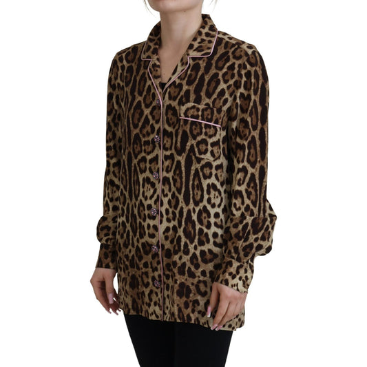 Dolce & Gabbana Elegant Silk Leopard Print Collared Top Dolce & Gabbana