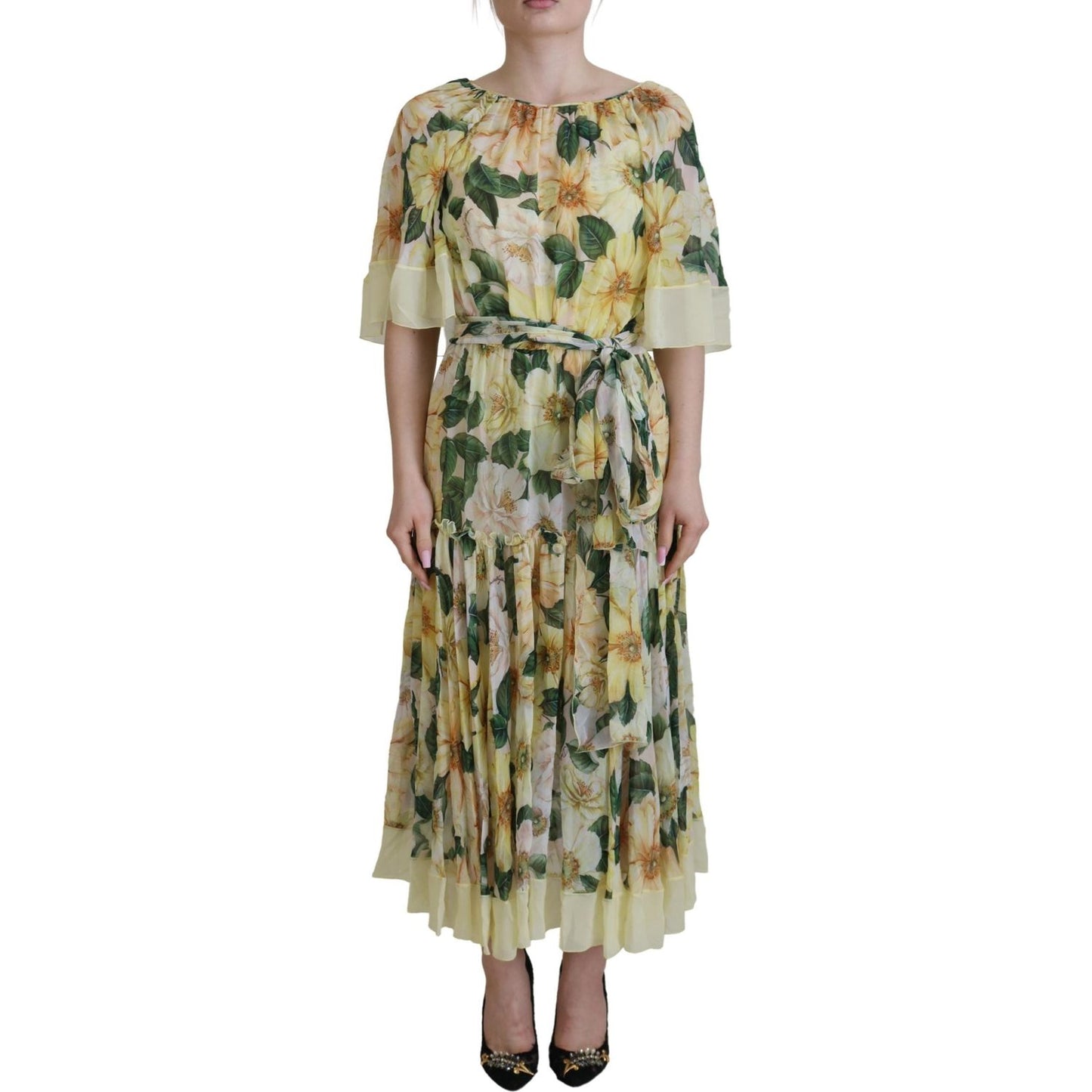 Dolce & Gabbana Floral Silk Pleated Maxi Dress Dolce & Gabbana