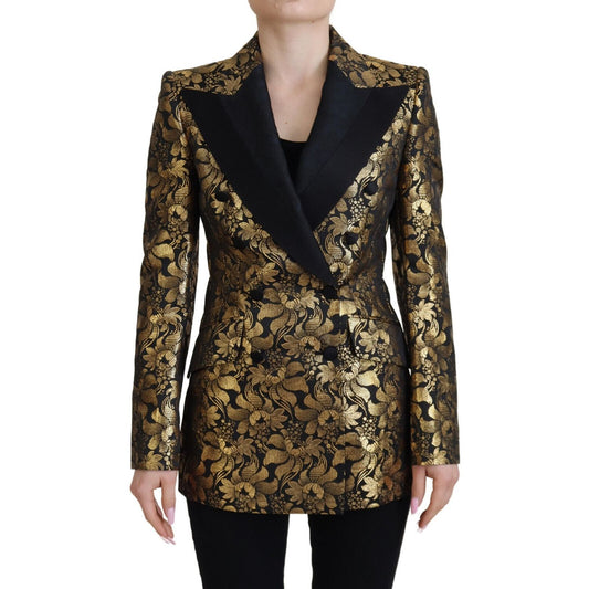 Dolce & Gabbana Black Gold Jacquard Coat Blazer Jacket