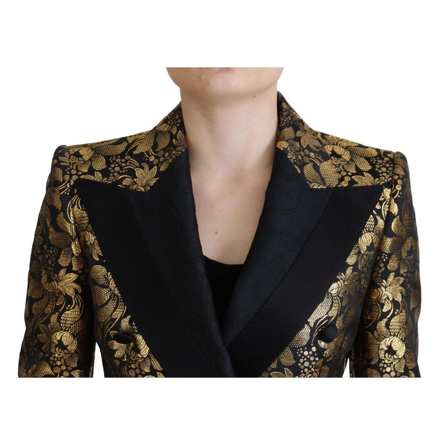 Dolce & Gabbana Black Gold Jacquard Coat Blazer Jacket