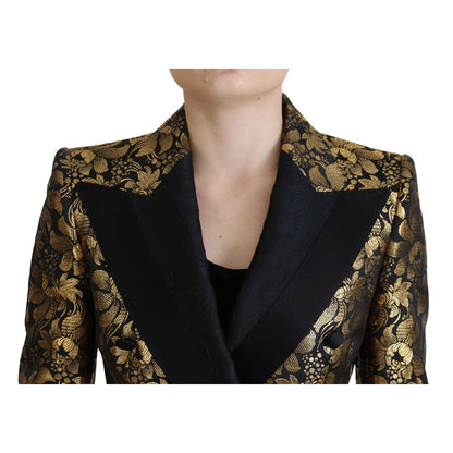 Dolce & Gabbana Black Gold Jacquard Coat Blazer Jacket