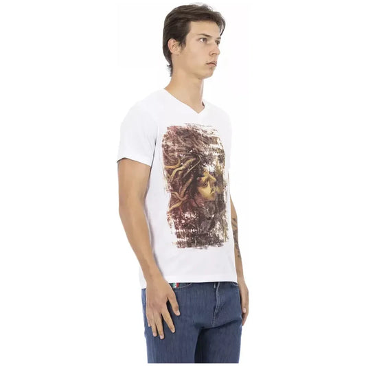 Trussardi Action Elegant V-Neck Tee with Chic Front Print Trussardi Action