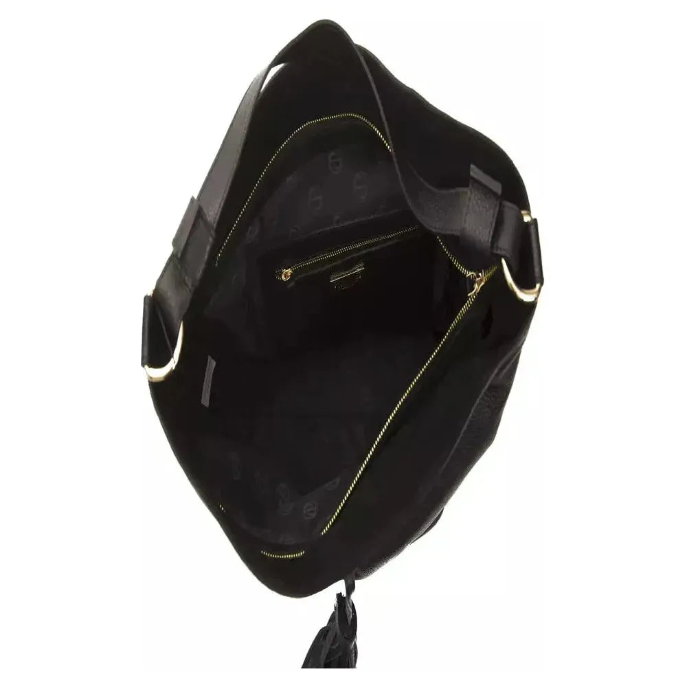 Pompei Donatella Black Leather Women Shoulder Bag Pompei Donatella