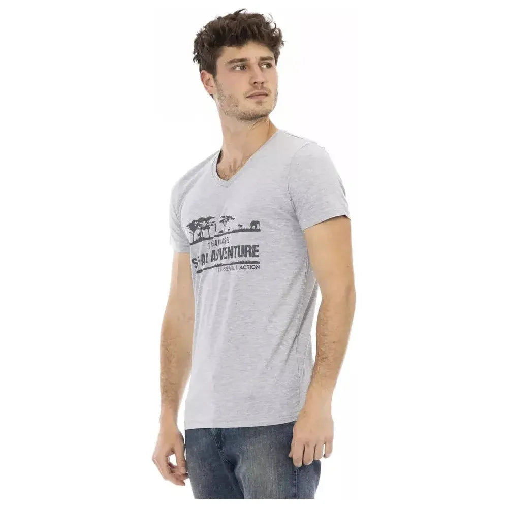 Trussardi Action Gray Cotton Men V-Neck T-Shirt Trussardi Action