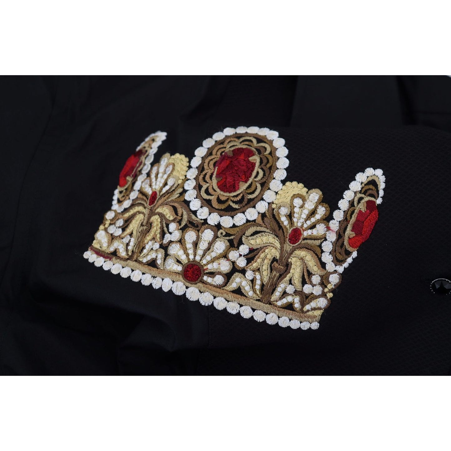 Dolce & Gabbana Elegant Black Slim Fit Dress Shirt with Crown Embroidery Dolce & Gabbana