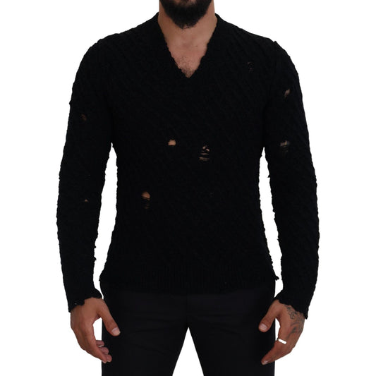 Dolce & Gabbana Elegant Black Wool-Blend V-Neck Sweater Dolce & Gabbana