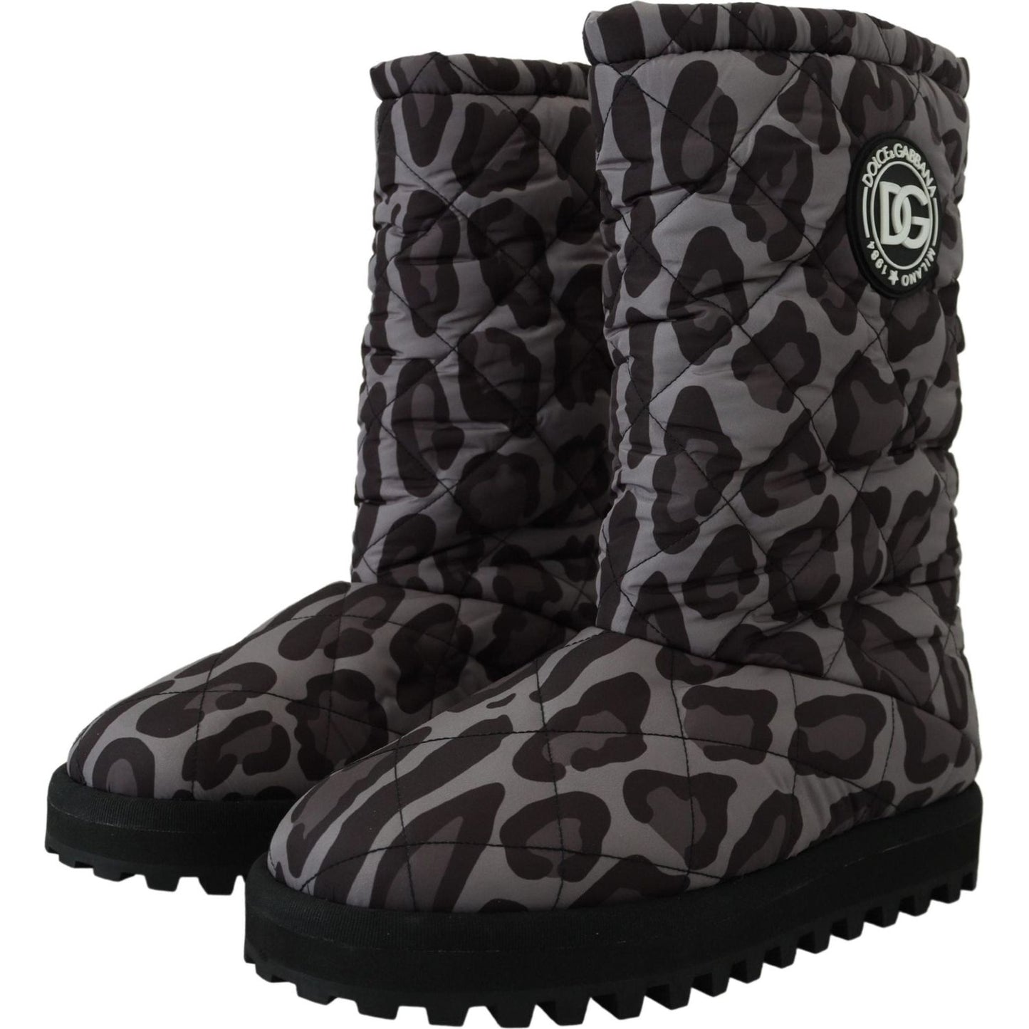 Dolce & Gabbana Elegant Gray Leopard Mid Calf Boots Dolce & Gabbana