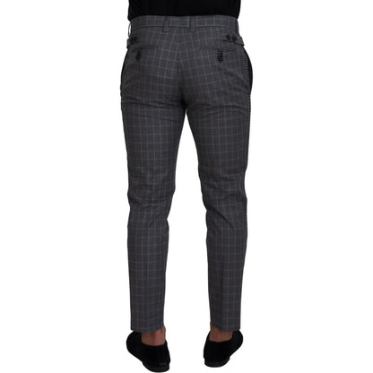 Dolce & Gabbana Grey Cotton Checkered Chino Pants