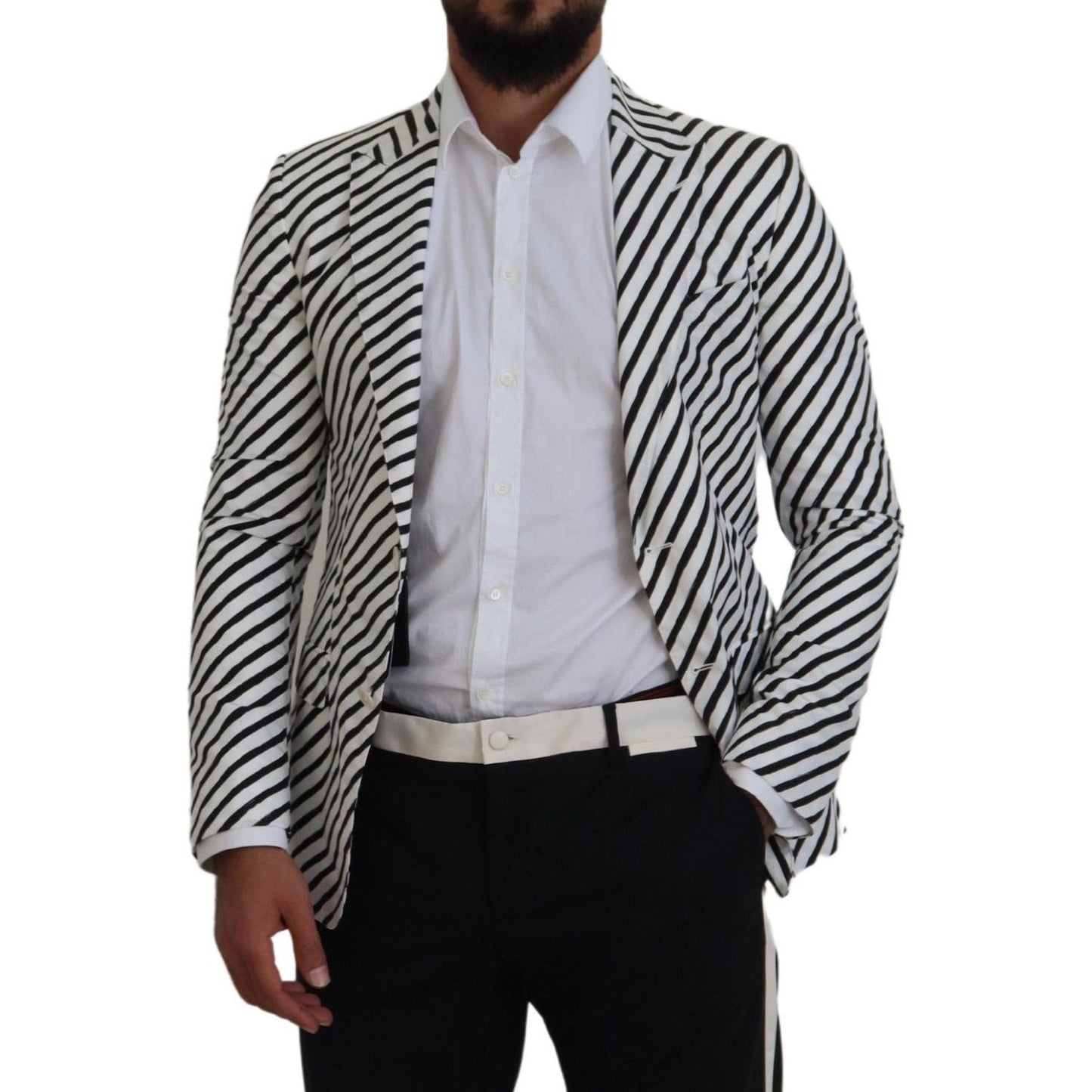 Dolce & Gabbana Elegant White Striped Single Breasted Blazer Dolce & Gabbana