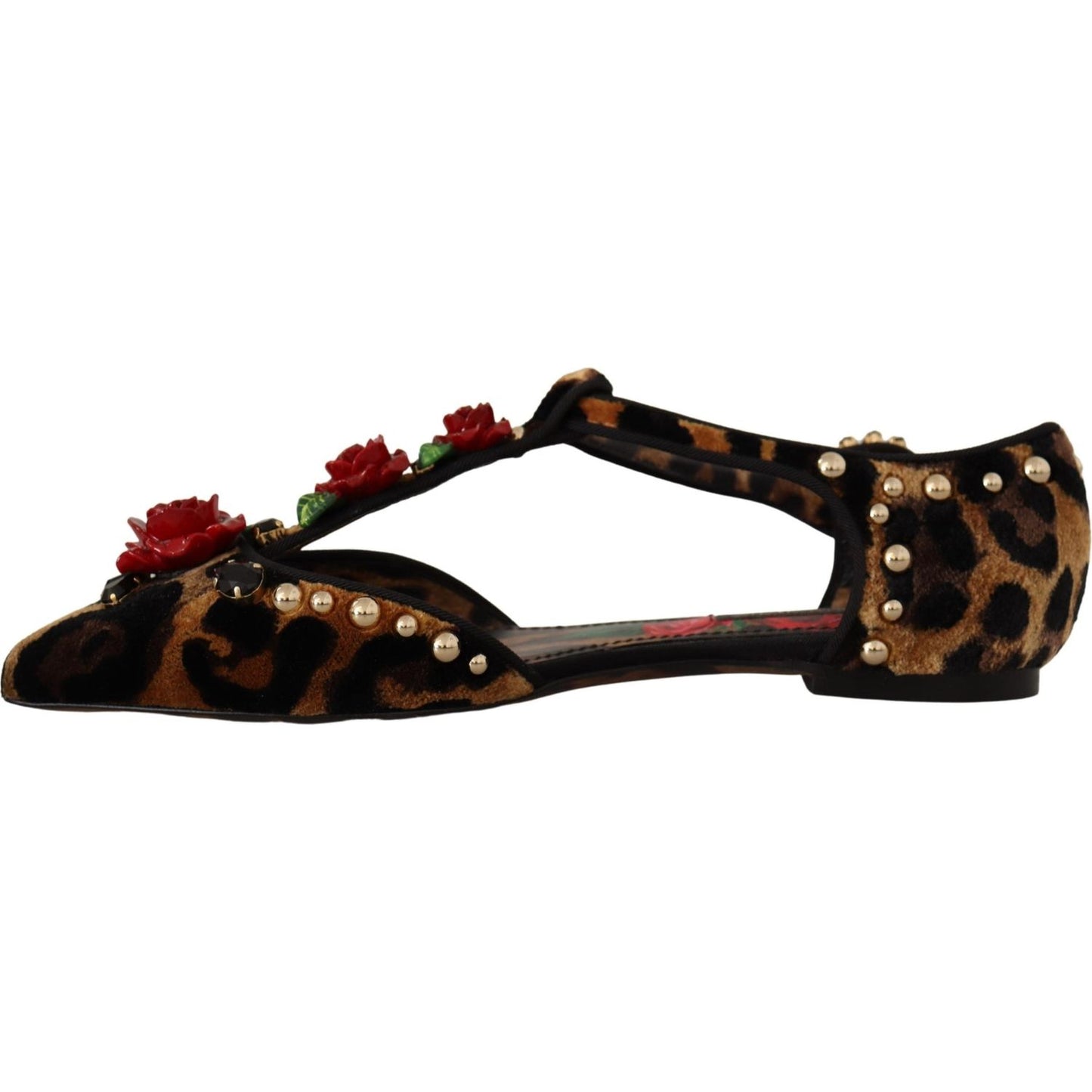 Dolce & Gabbana Floral Embellished Leopard T-Strap Sandals Dolce & Gabbana