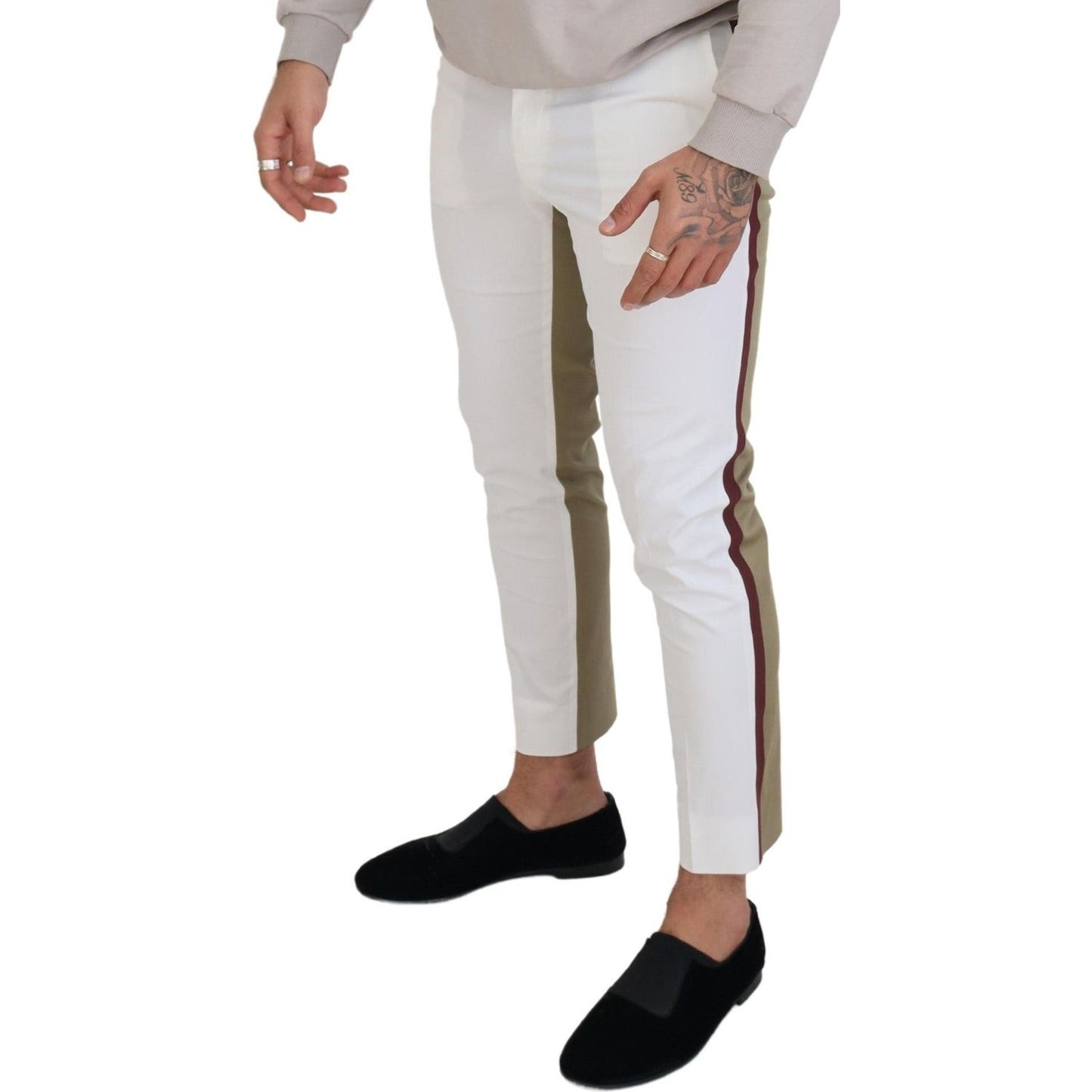Dolce & Gabbana White Brown Slim Fit Chino Pants