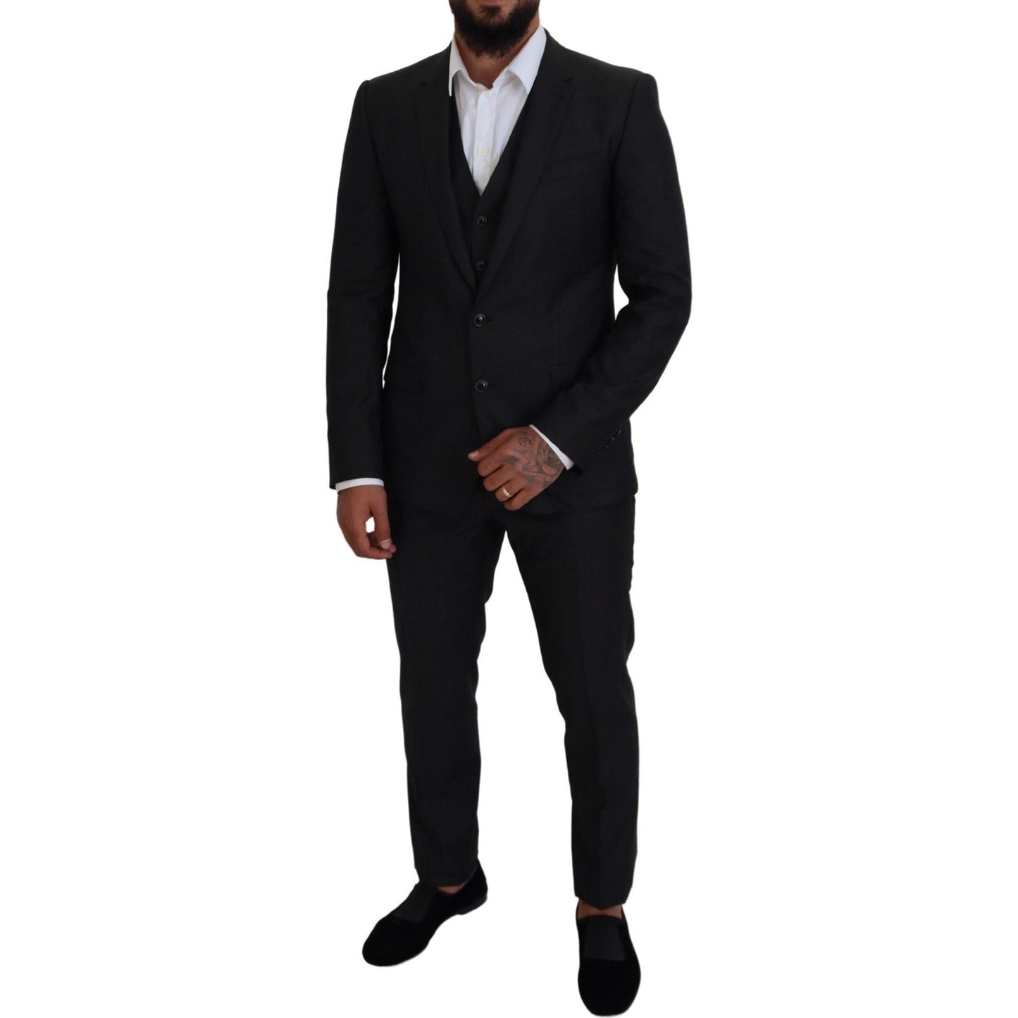 Dolce & Gabbana Elegant Gray Martini Three-Piece Wool Silk Suit Dolce & Gabbana