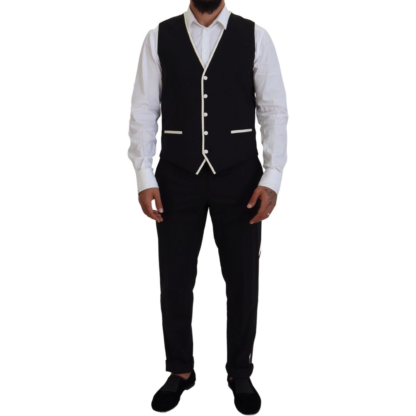 Dolce & Gabbana Elegant Black and White Slim Fit Three Piece Suit Dolce & Gabbana