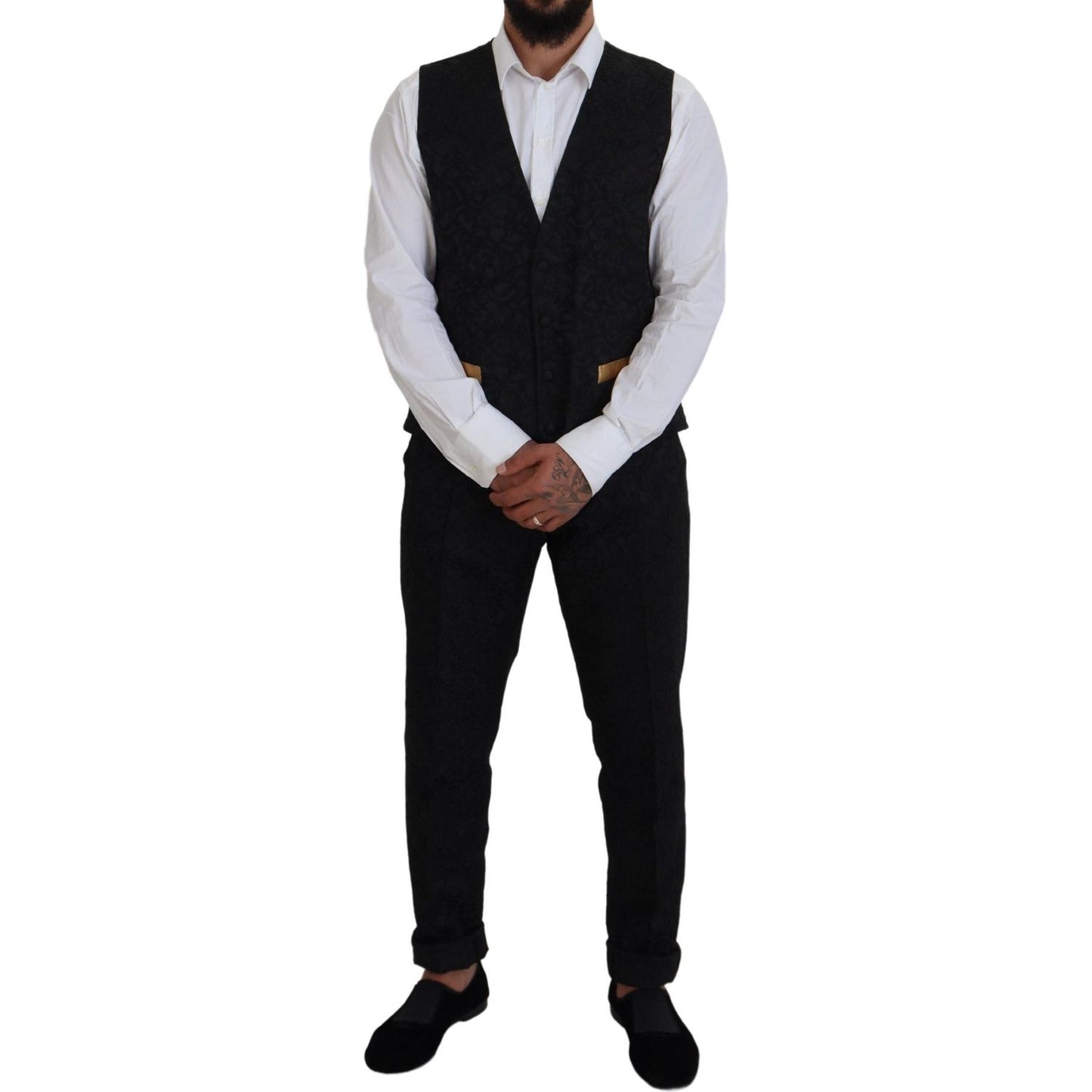 Dolce & Gabbana Elegant Black & Gold Slim Fit 3 Piece Suit Dolce & Gabbana