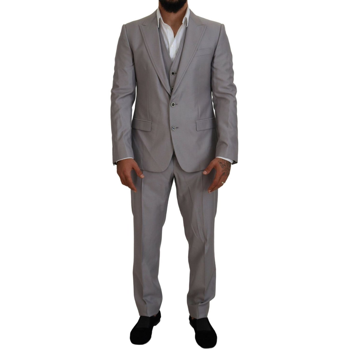 Dolce & Gabbana Elegant Silver Slim Fit Three-Piece Suit Dolce & Gabbana