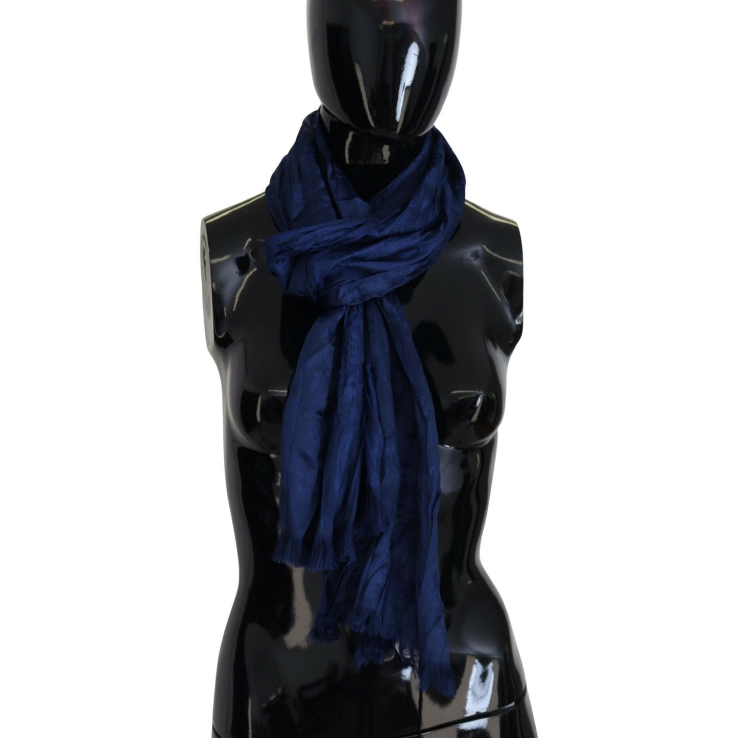 Costume National Elegant Silk Fringe Scarf in Chic Blue Costume National