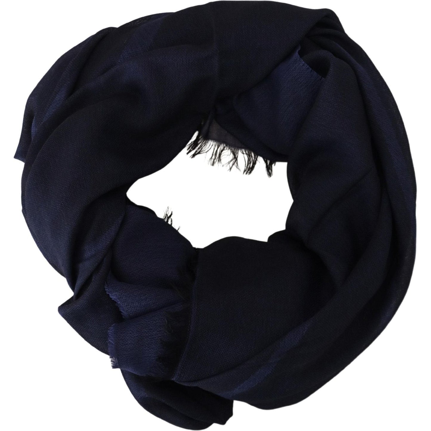 GF Ferre Dark Blue Wool Neck Wrap Shawl Fringes Scarf