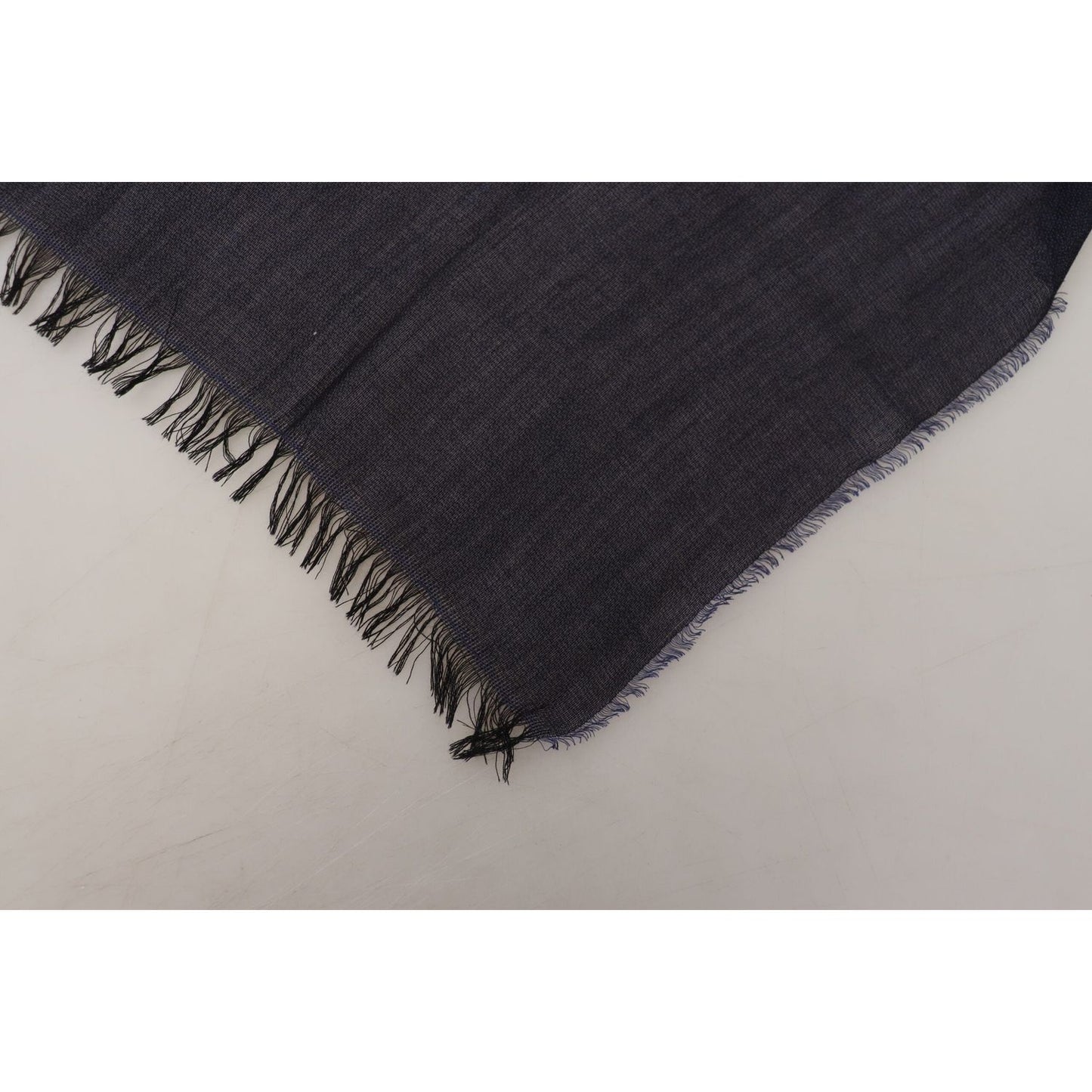 GF Ferre Dark Blue Wool Neck Wrap Shawl Fringes Scarf