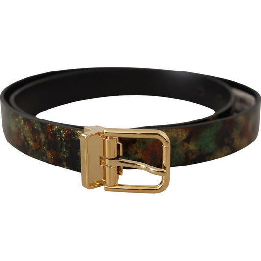 Dolce & Gabbana Black Green Leather Bronze Metal Buckle Belt
