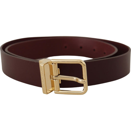 Dolce & Gabbana Elegant Maroon Leather Belt with Gold Buckle Dolce & Gabbana