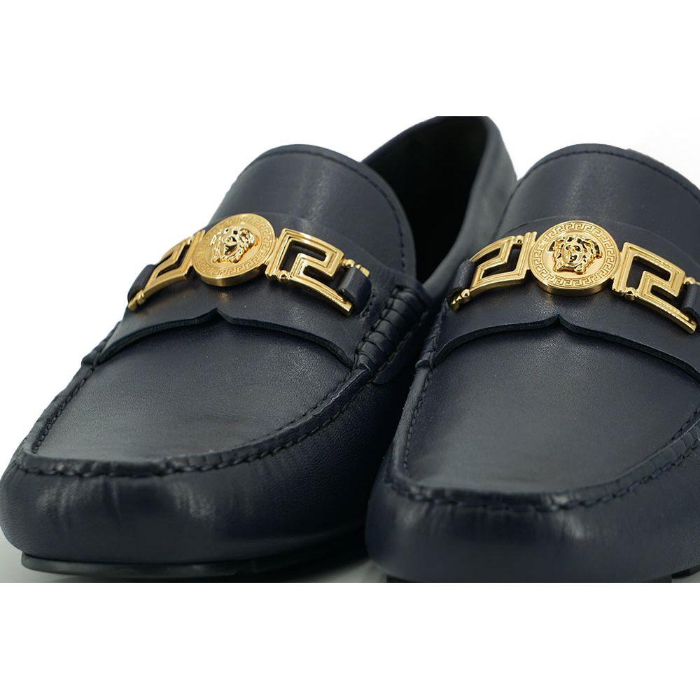 Versace Elegant Navy Blue Calf Leather Loafers Versace