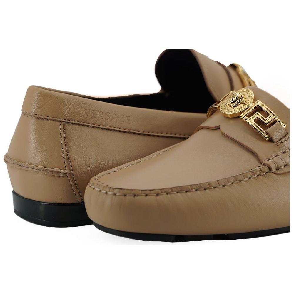 Versace Beige Calf Leather Loafers Shoes
