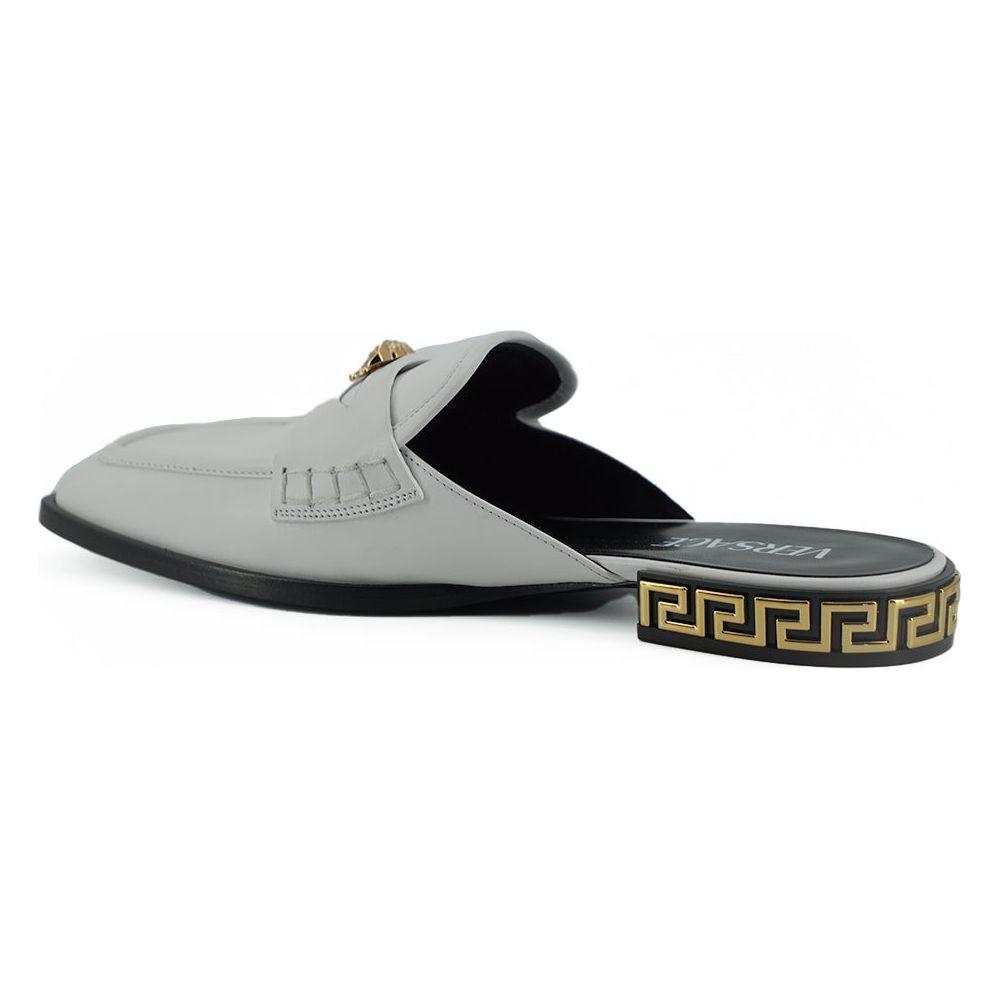 Versace Elegant White Leather Flat Slides Versace