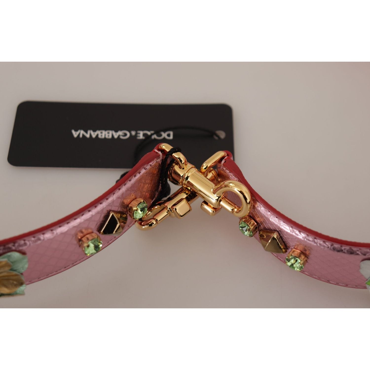 Dolce & Gabbana Metallic Pink Leather Studded Shoulder Strap