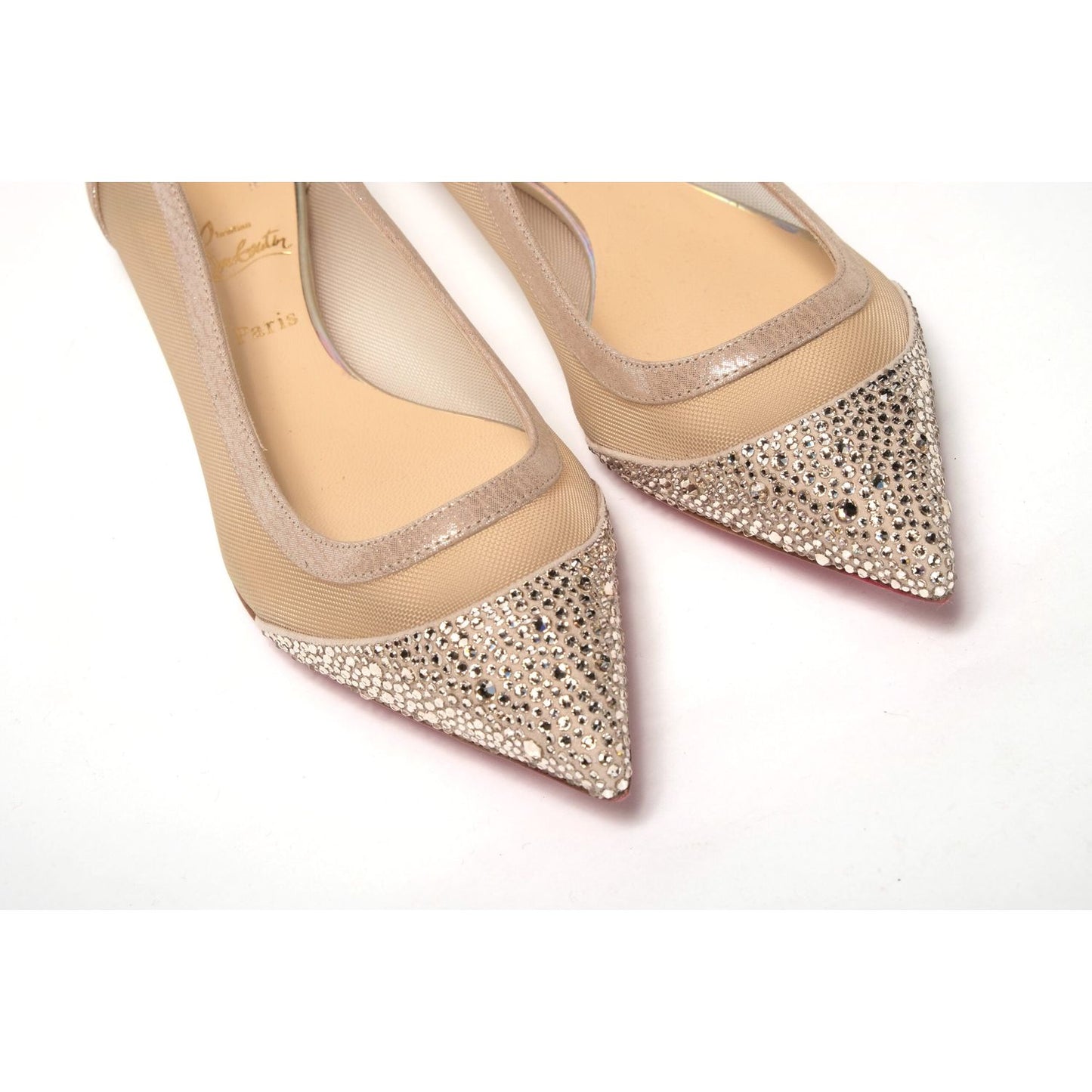 Christian Louboutin Silver Flat Point Toe Crystals Shoe Christian Louboutin