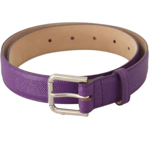 Dolce & Gabbana Elegant Purple Leather Belt with Logo Buckle Dolce & Gabbana