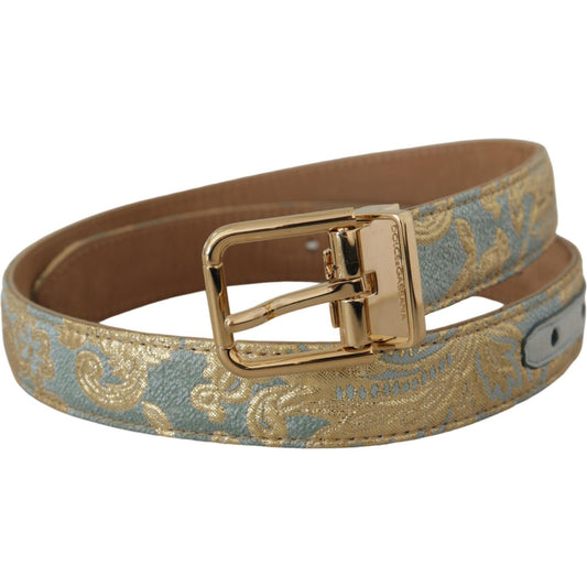 Dolce & Gabbana Elegant Light Blue Leather Belt with Gold Buckle Dolce & Gabbana