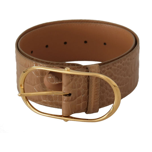 Dolce & Gabbana Elegant Beige Leather Belt with Engraved Buckle Dolce & Gabbana