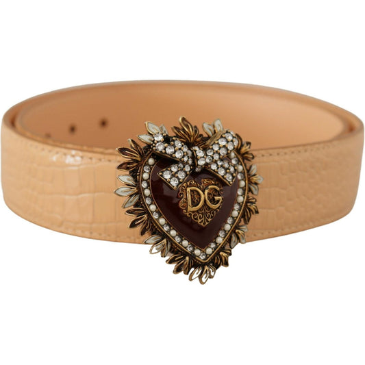 Dolce & Gabbana Enchanting Nude Leather Belt with Engraved Buckle Dolce & Gabbana