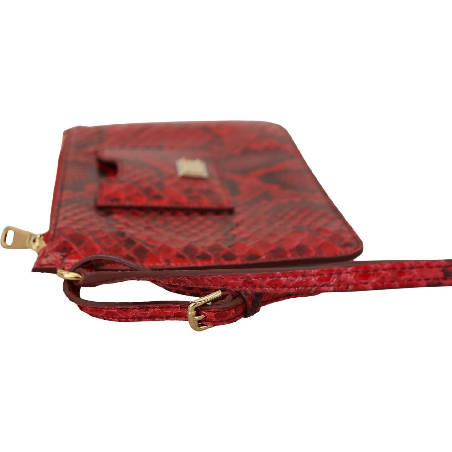 Dolce & Gabbana Elegant Red Leather Ayers Snake Clutch Dolce & Gabbana