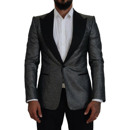 Dolce & Gabbana Black Silver Jacquard Slim Fit Jacket Blazer