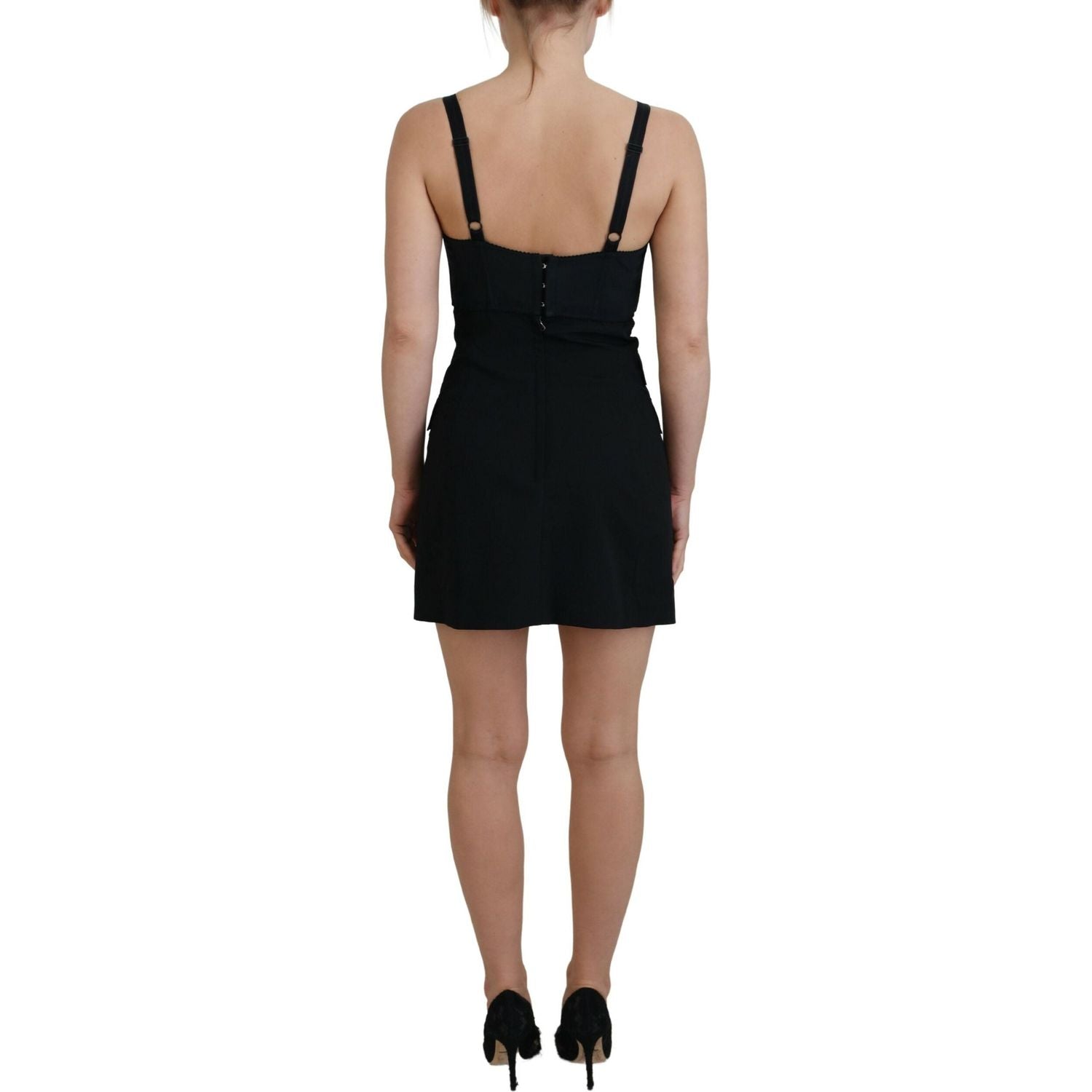 Dolce & Gabbana Black Fit Wool Stretch Sheath Mini Dress