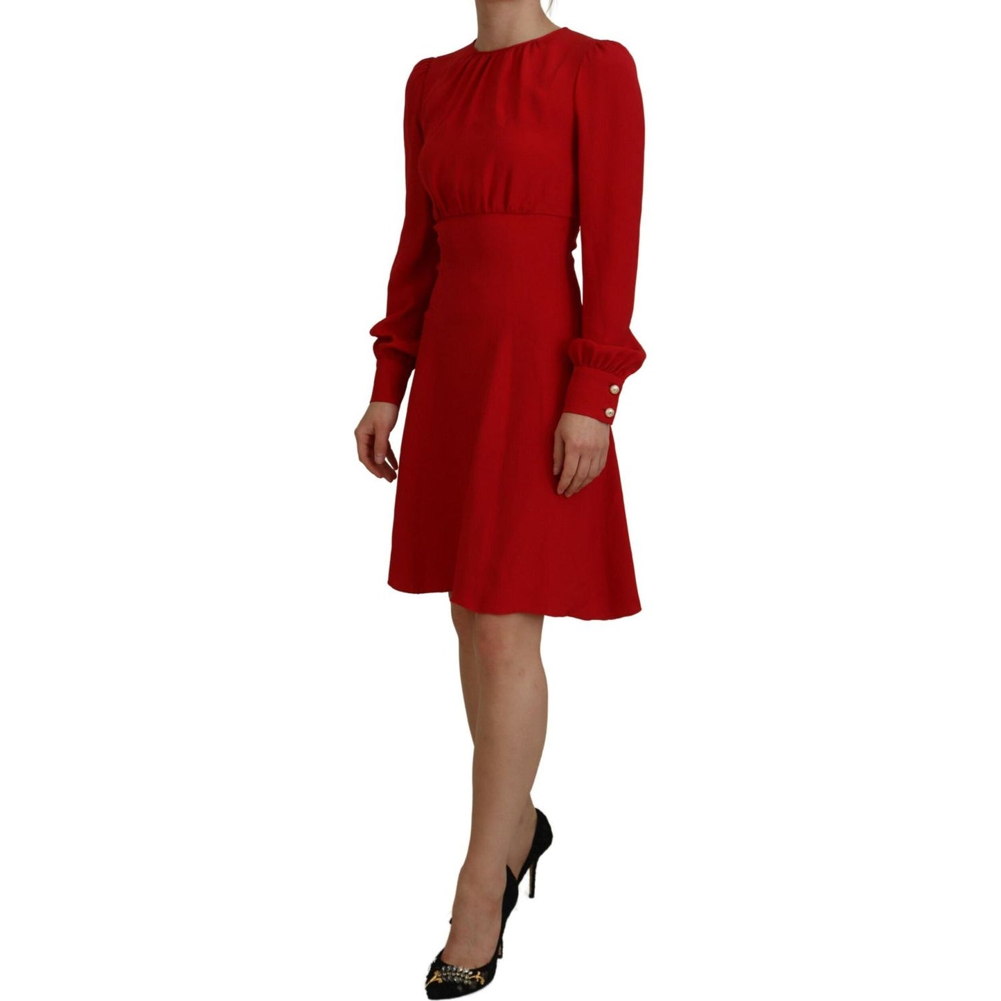 Dolce & Gabbana Elegant Red Silk A-Line Knee Length Dress Dolce & Gabbana