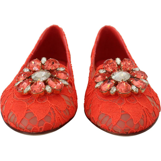 Dolce & Gabbana Elegant Lace Vally Flats in Coral Red Dolce & Gabbana