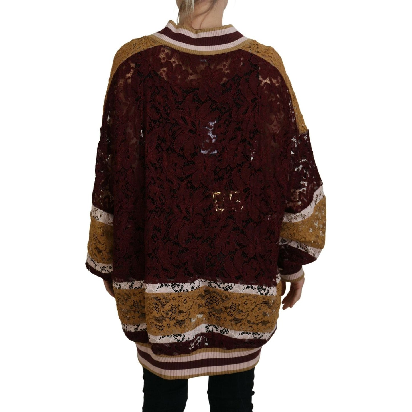 Dolce & Gabbana Multicolor Lace V-neck Pullover Sweater