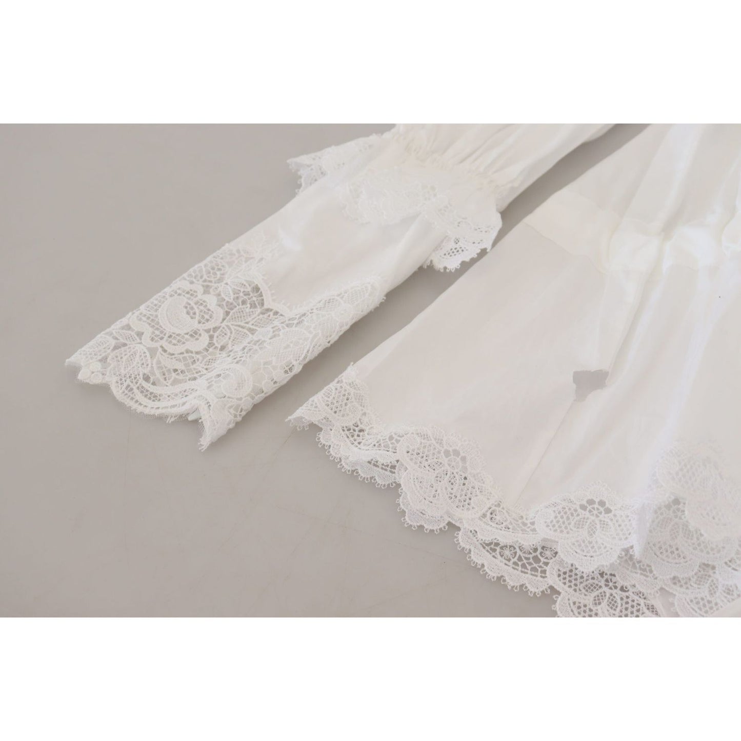 Dolce & Gabbana Elegant White Lace Trim Cotton Blouse Dolce & Gabbana