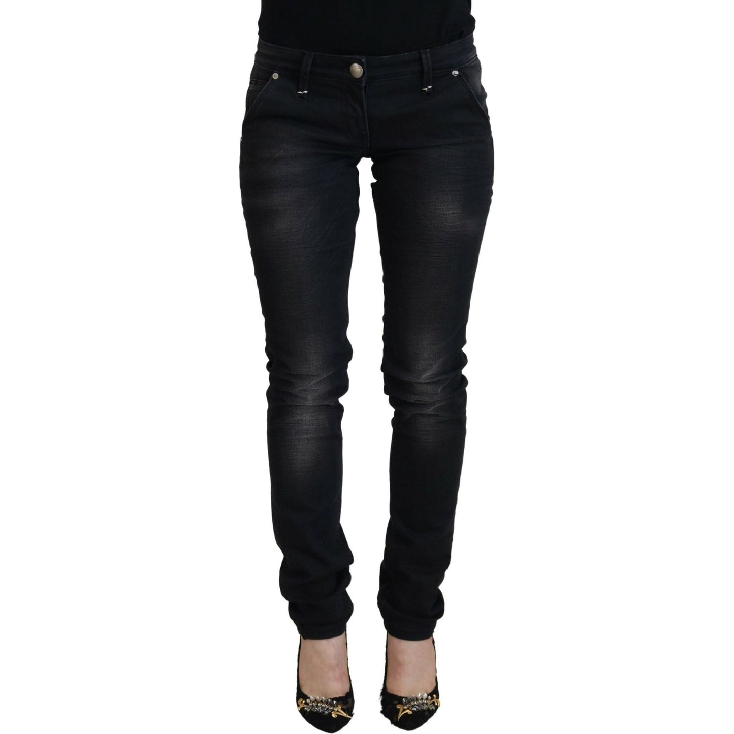 Acht Sleek Black Washed Low Waist Skinny Jeans Acht