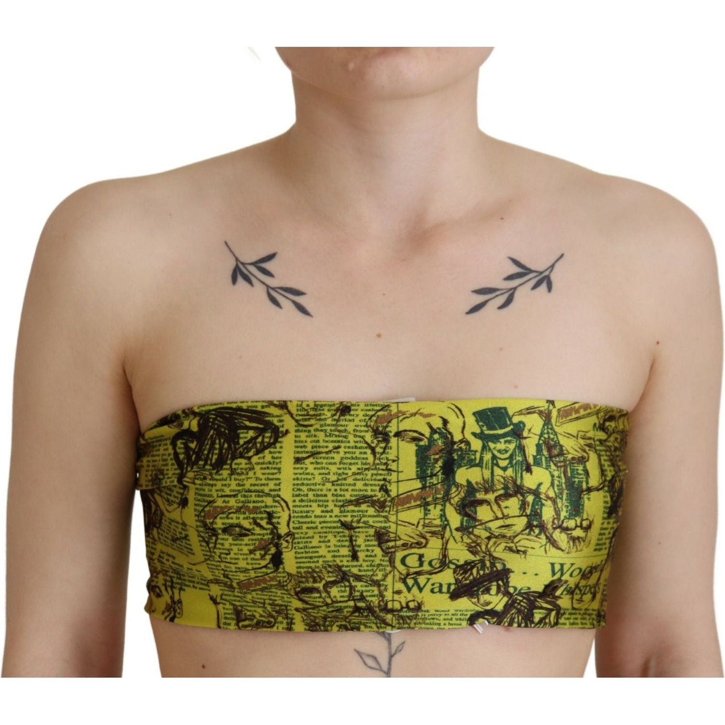 John Galliano Chic Yellow Graphic Cropped Top John Galliano