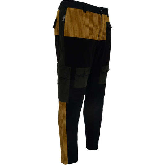 Dolce & Gabbana Elegant Black Tapered Trousers with Yellow Accent Dolce & Gabbana