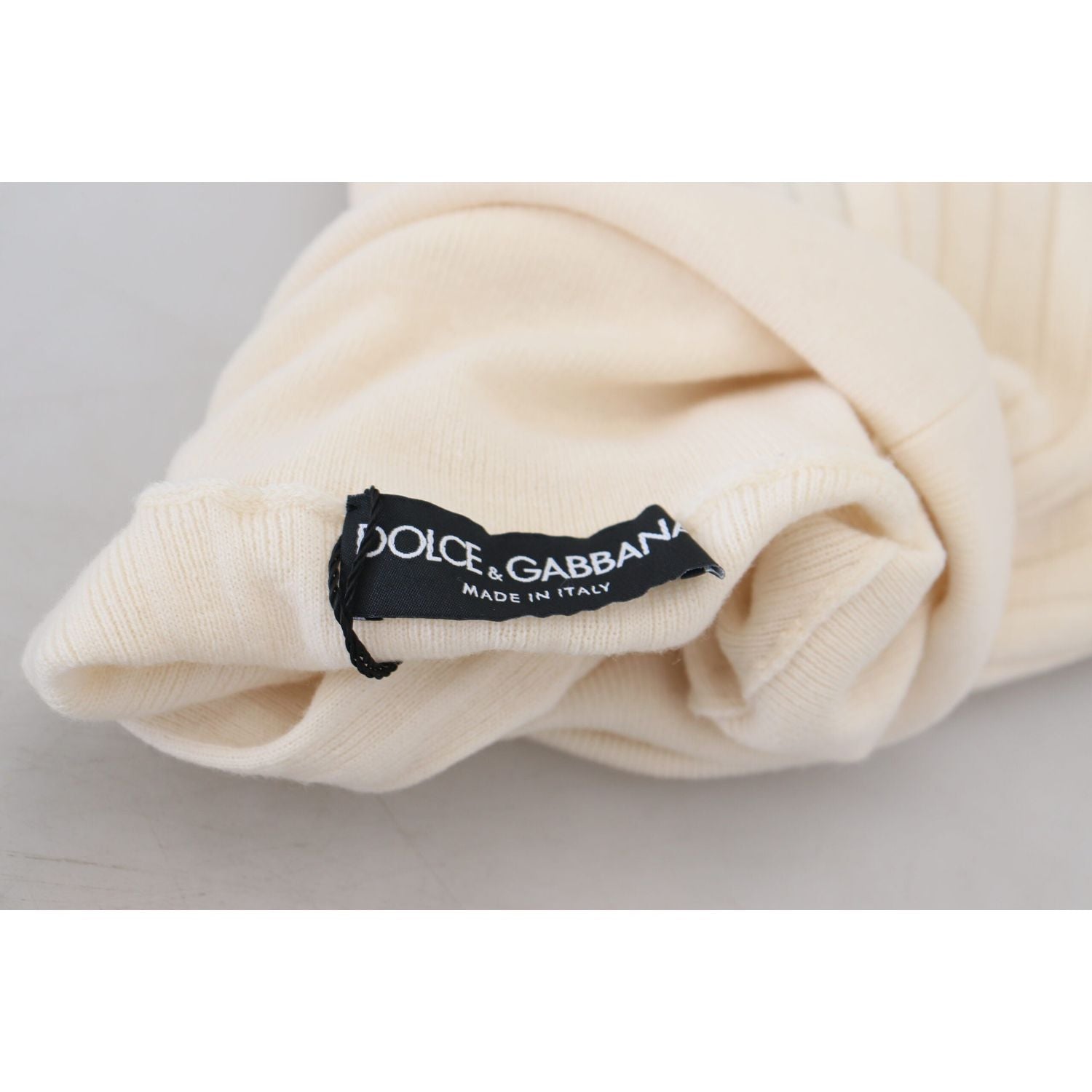 Dolce & Gabbana Ivory Turtleneck Distressed Cuff Pullover Sweater