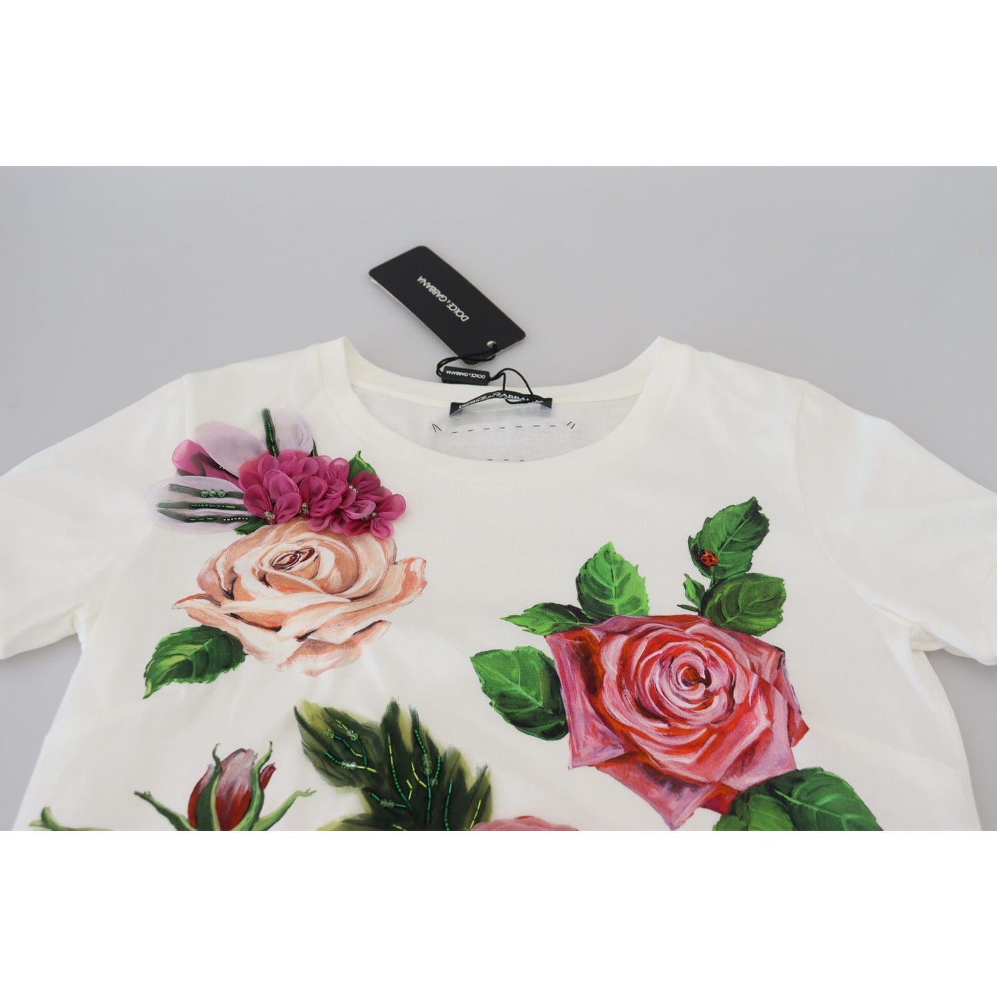 Dolce & Gabbana Elegant Multicolor Rose Print Cotton Tee Dolce & Gabbana