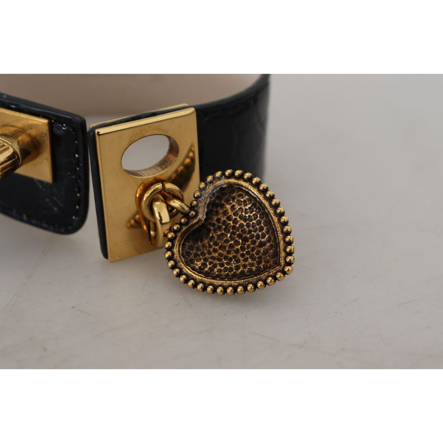 Dolce & Gabbana Elegant Black Leather Gold Detail Bracelet Dolce & Gabbana