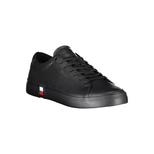 Tommy Hilfiger Black Leather Men Sneaker Tommy Hilfiger