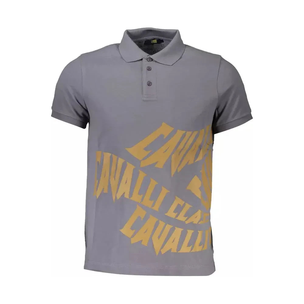 Cavalli Class Gray Cotton Men Polo Shirt Cavalli Class