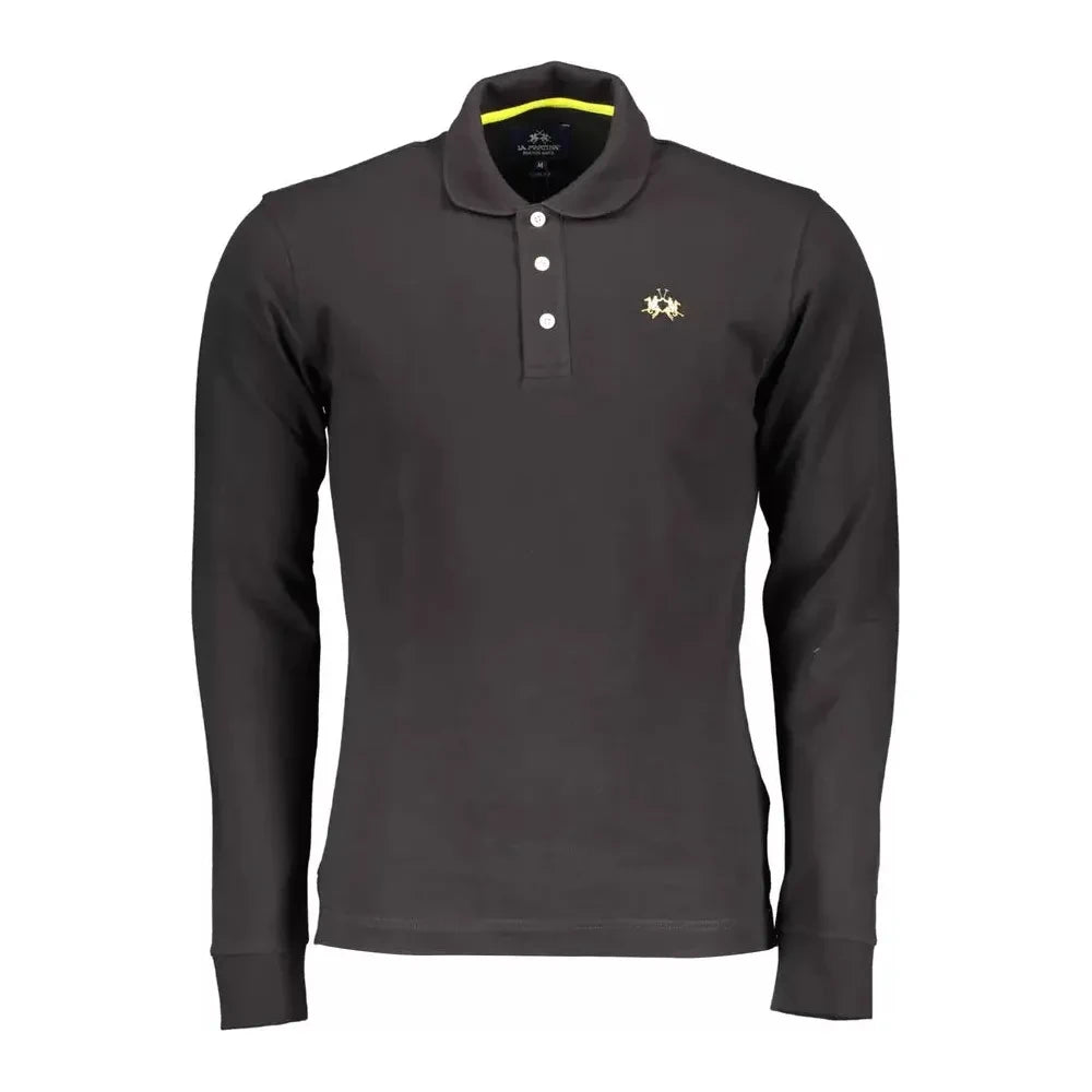 La Martina Black Cotton Men Polo Shirt La Martina